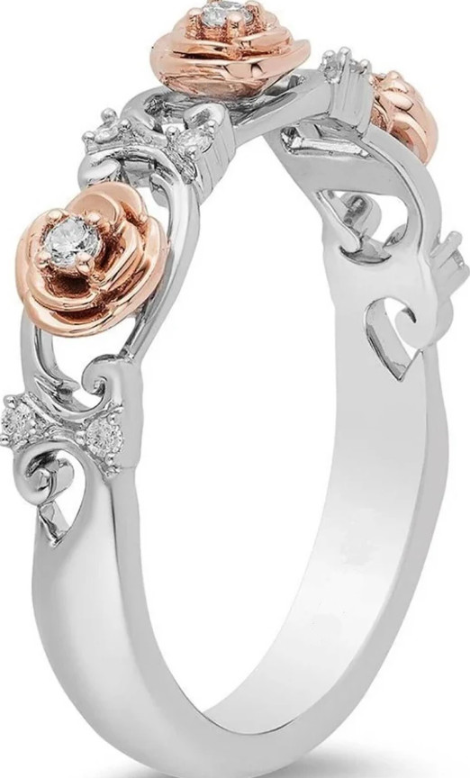 Enchanted Disney Belle Eternity Antique Two Tone Engagement Ring In 925 Silver