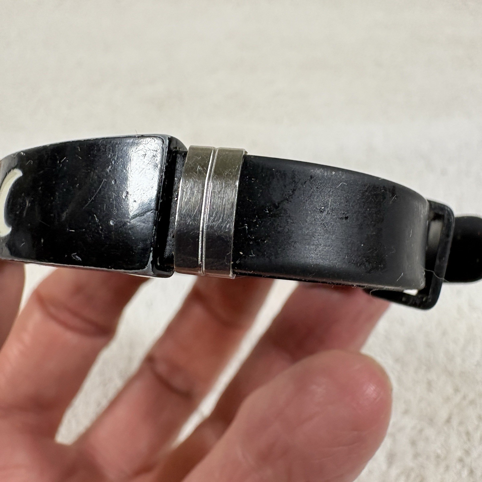 Black Bracelet White Crescent Moon Inlay Stainless Steel Accent Adjustable L-299