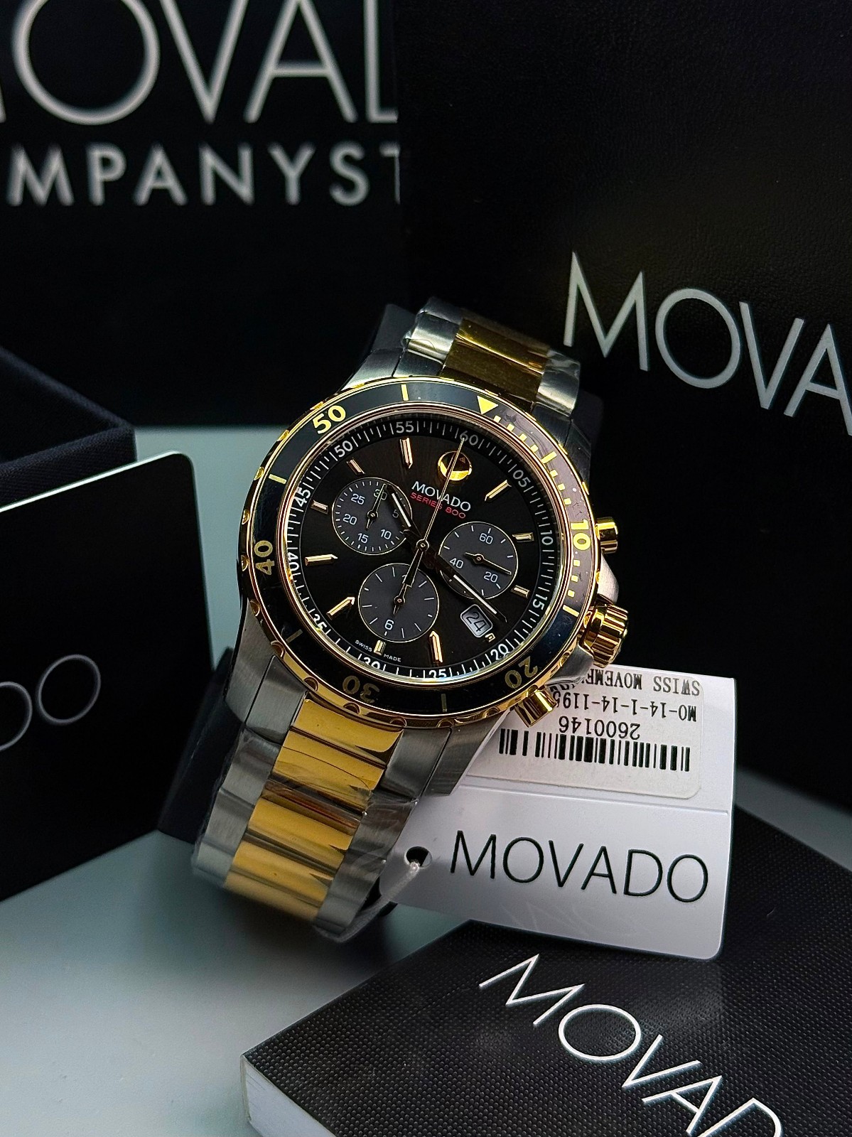 Movado 800 Series Chronograph Men’s Two-Tone Black Dial Quartz Watch 2600146