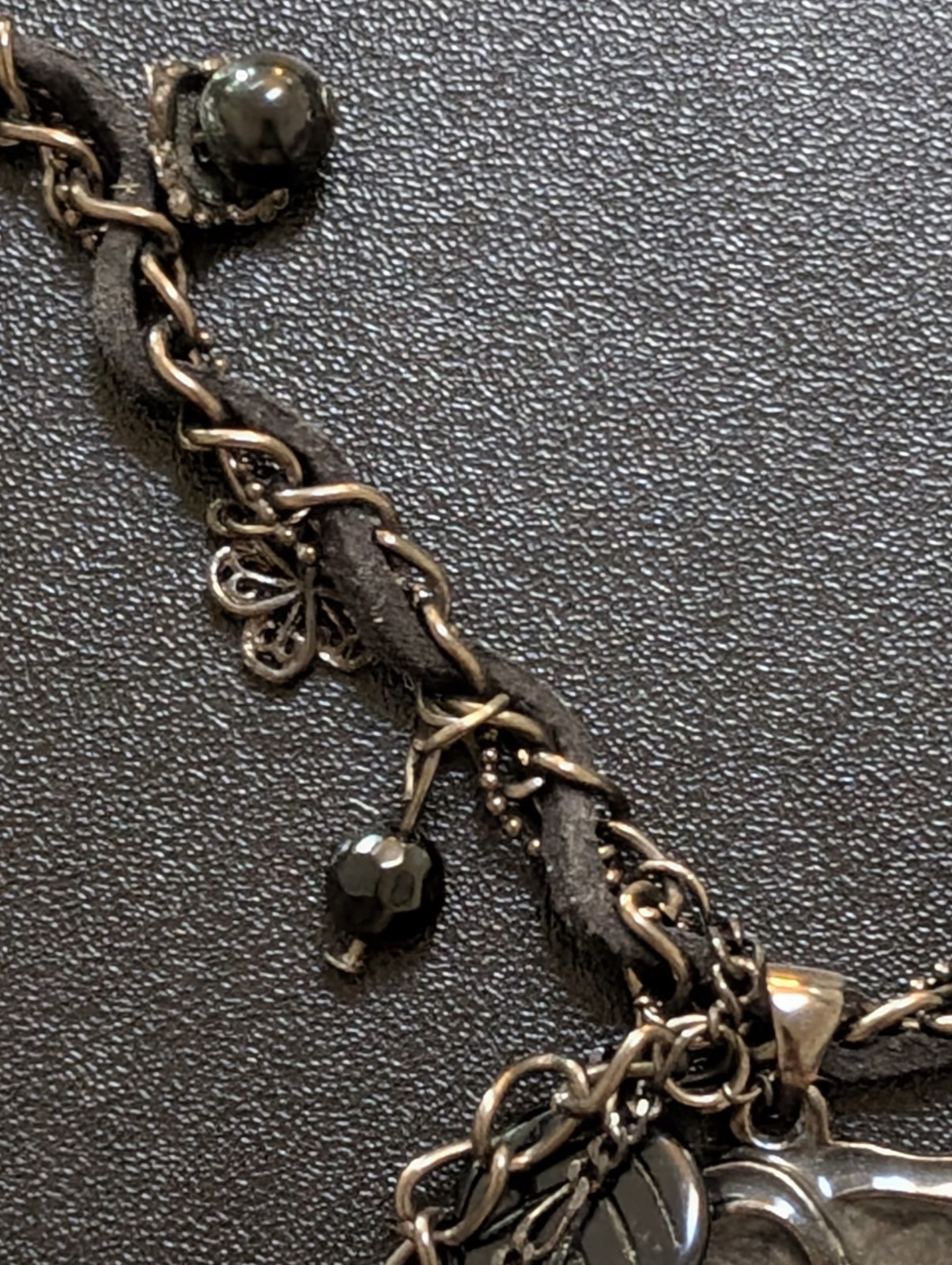 Multi Strand Flower Necklace Black Suede Rhinestone Choker Pendant, Whimsigoth