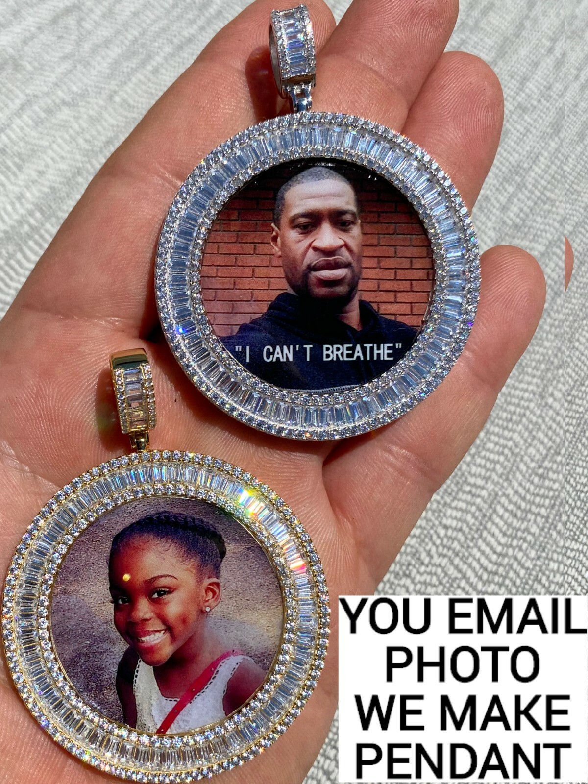 Solid 925 Silver Custom HipHop Photo Pendant Icy Memory Medallion Gold Plated CZ