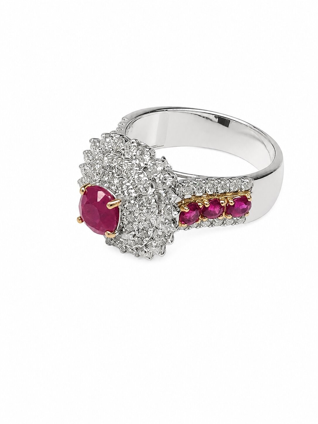 GIA Burmese Red Ruby Ring (Mogok Mine), No Heat Treatment, 18K Gold, 88 Diamonds