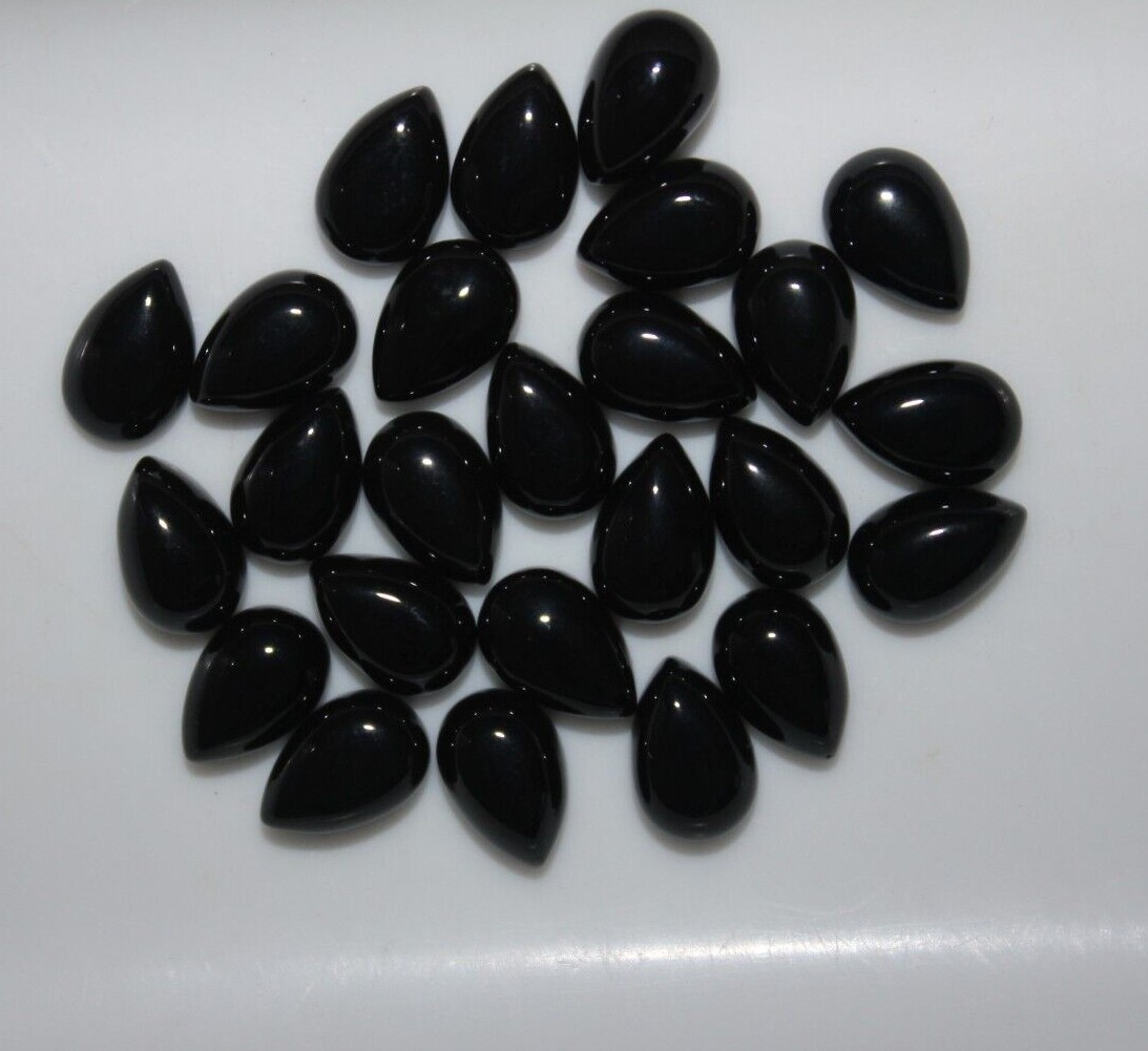 Black Onyx 6x4mm, 7x5mm, 8x5mm, 9x6mm Flat Back Pear Cabochon Loose Gemstone(s)