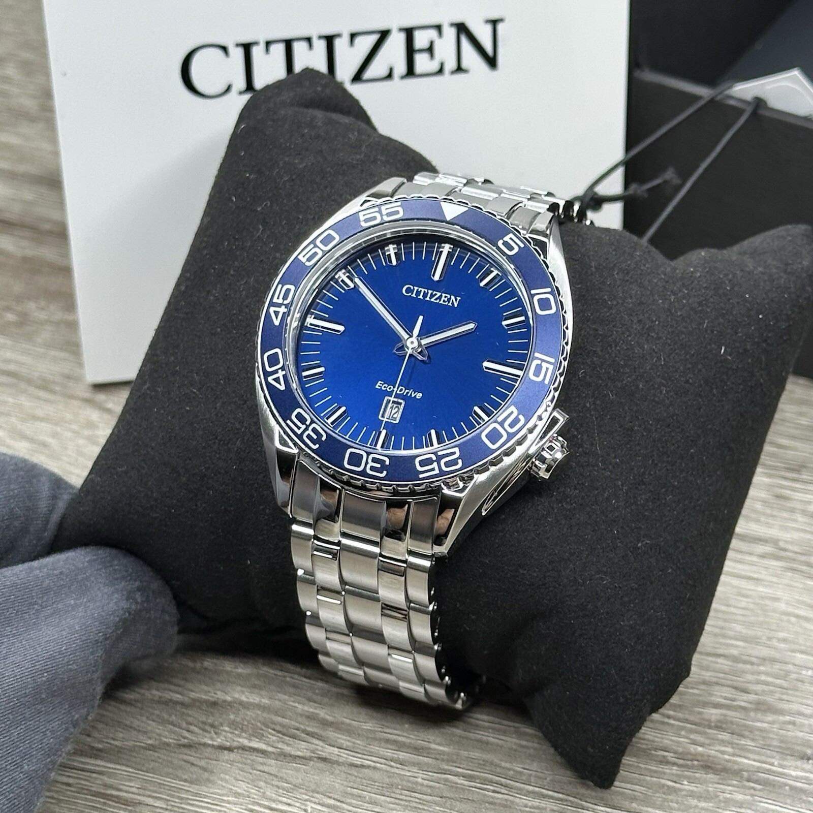 MSRP $525✅Citizen Eco-Drive Carson Silver Steel Blue Date Men’s Watch AW1770-53L