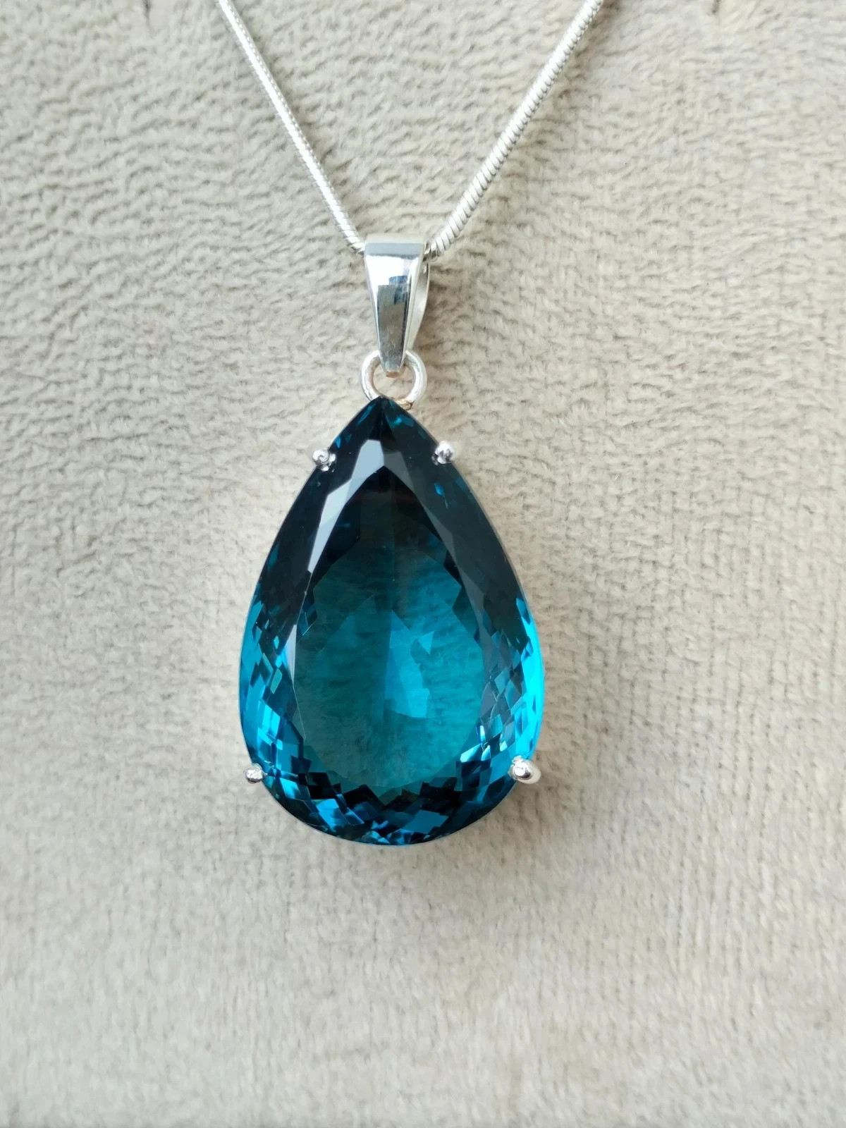 67.75 Ct London Blue Topaz Pendant Sterling Silver Pear Cut AA+ Gemstone Jewelry