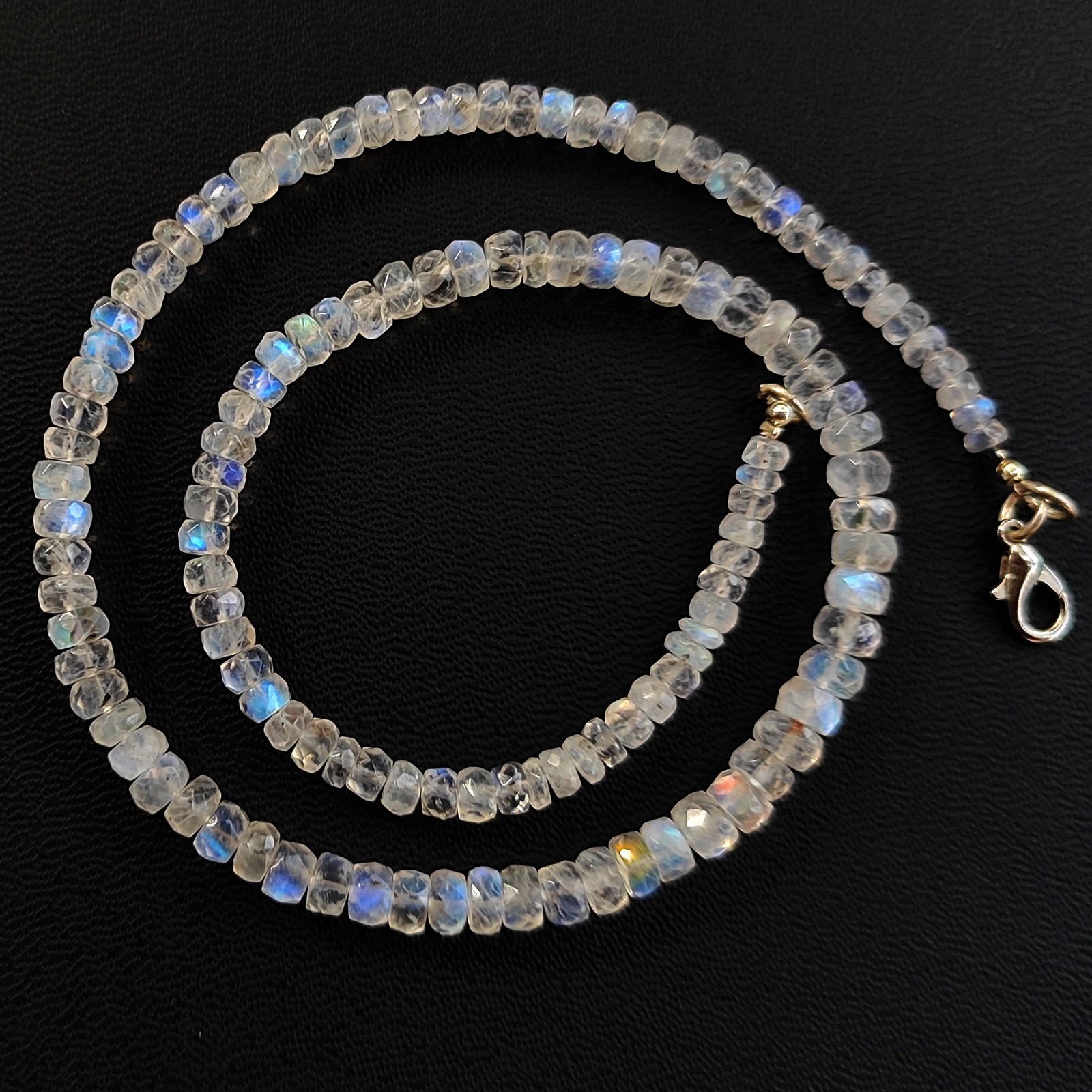 India Rainbow Fire Moonstone 4-6mm Faceted Rondelle Beads Necklace 16” Gem