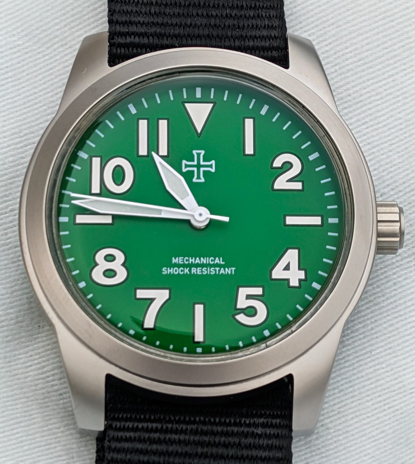 Mechanical Military tool watch Blasted Stainless steel green 39mm