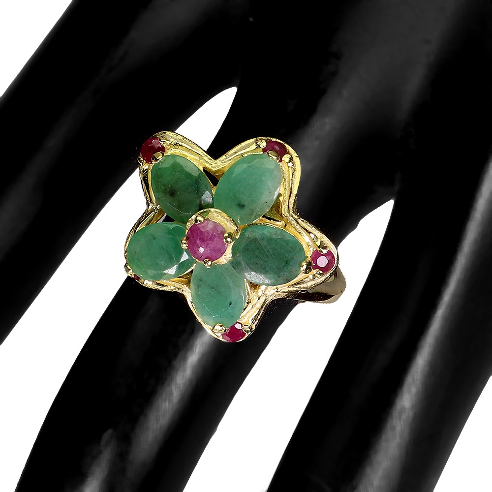 925 Sterling Silver Ring Oval Emerald 7x5mm Ruby Natural Gemstone Jewelry Size 9