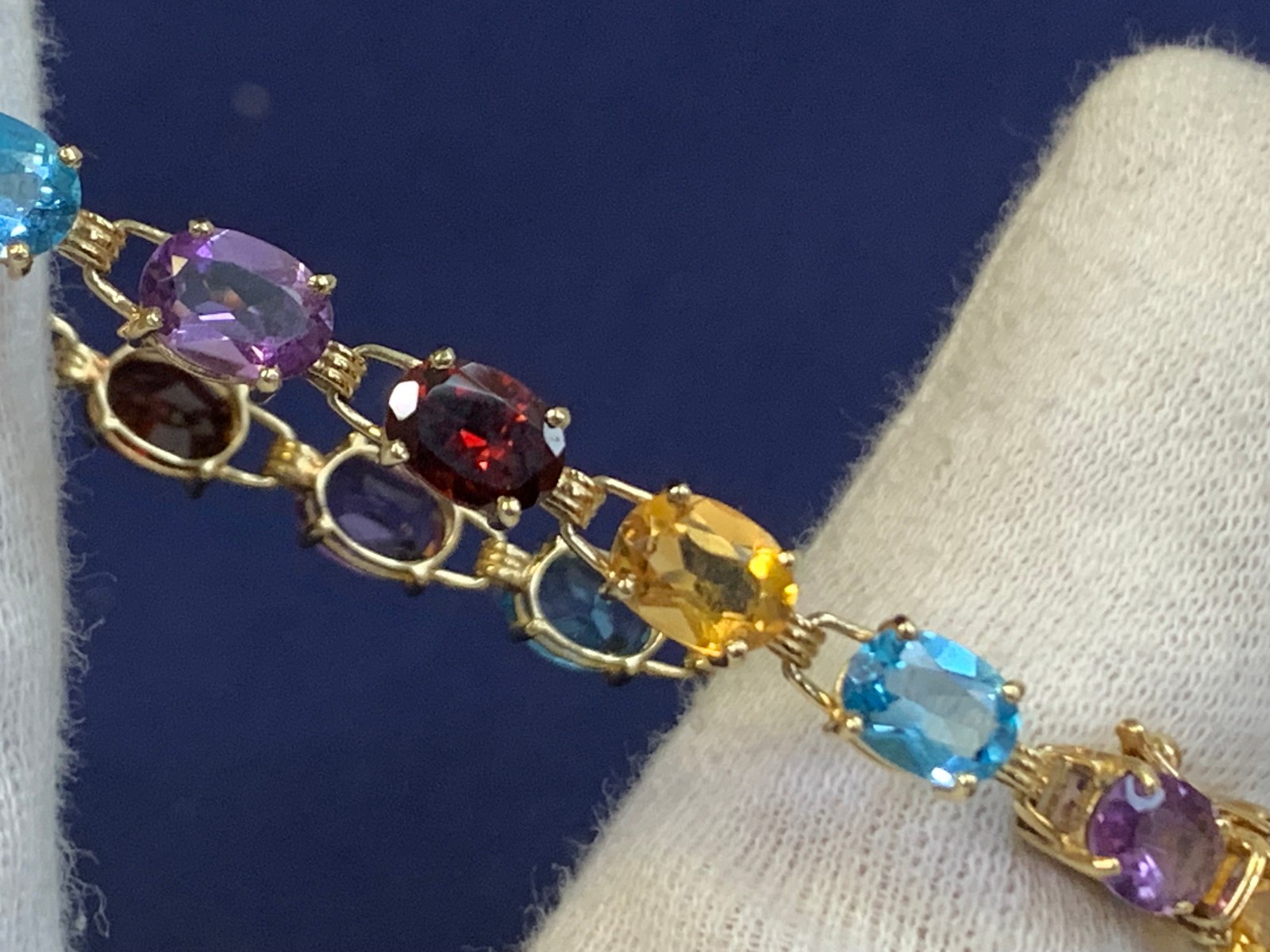 10K Yellow Gold Bracelet 7.69g Fine Jewelry 7″ Multicolor Stones *READ*
