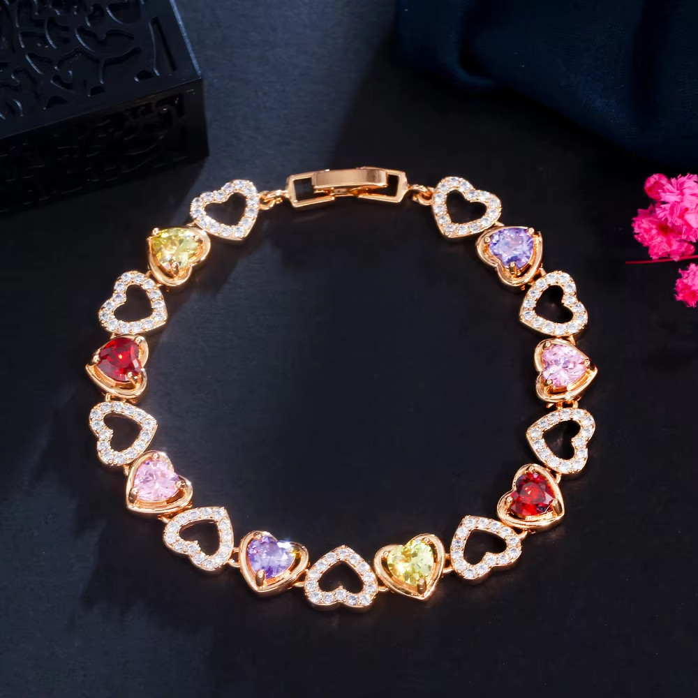 9.00 Ctw Heart Cut Lab-Created Multicolor Tennis Bracelet 14K Rose Gold Plated