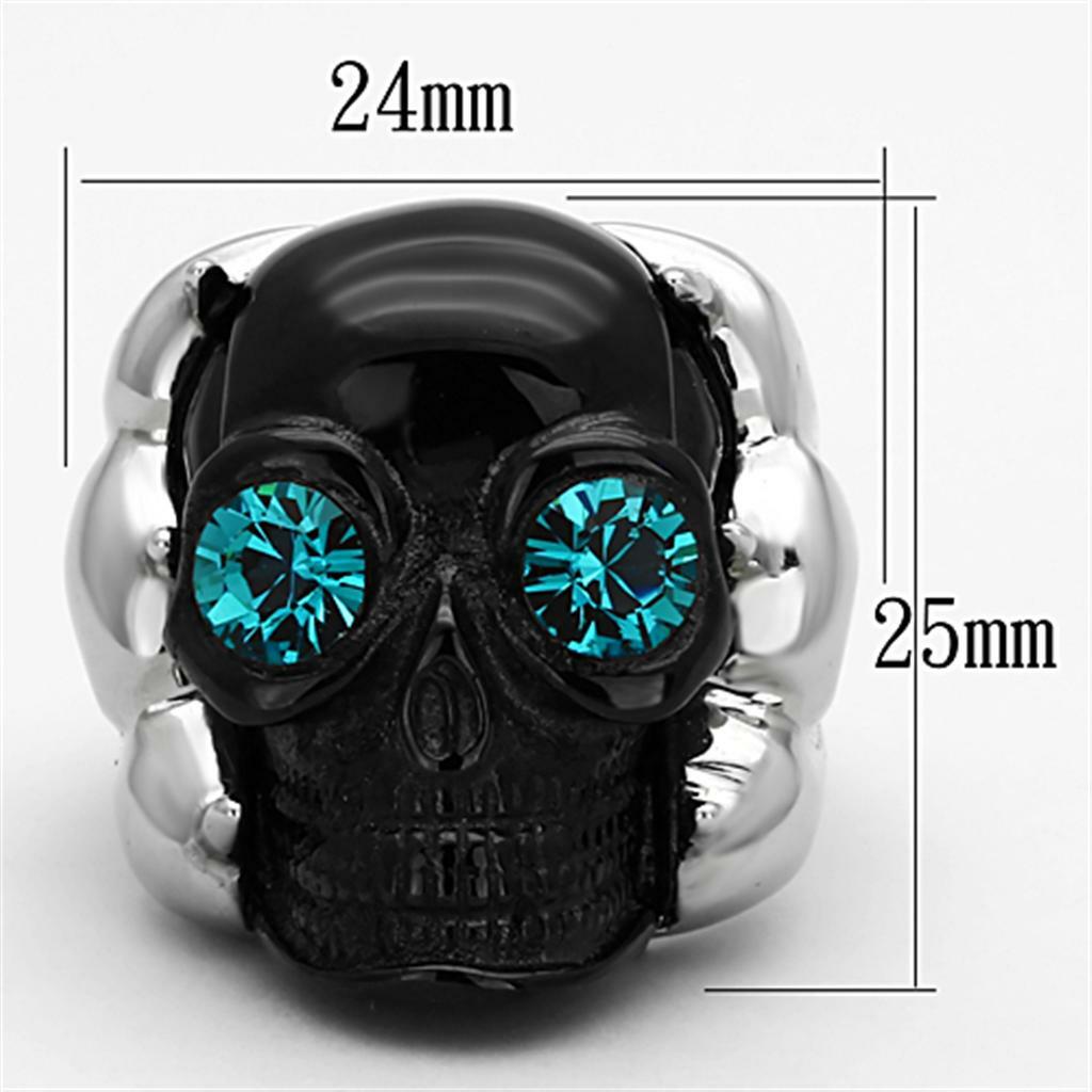 TK1118 – Two-Tone IP Black Stainless Steel Ring with Top Grade Crystal in Blue