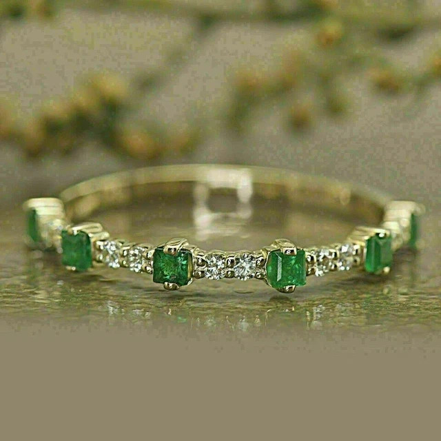 2Ct Princess Simulated Emerald Women Wedding Bridal Ring 14K Yellow Gold Plated