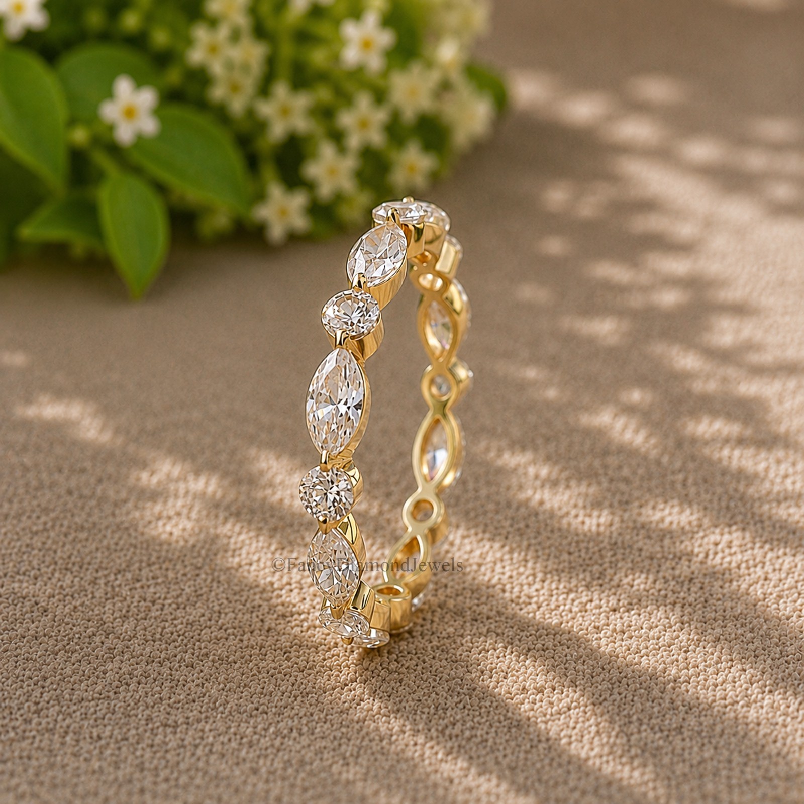 Alternating Marquise and Round Diamond Cut Dainty Stackable Eternity Ring FD586