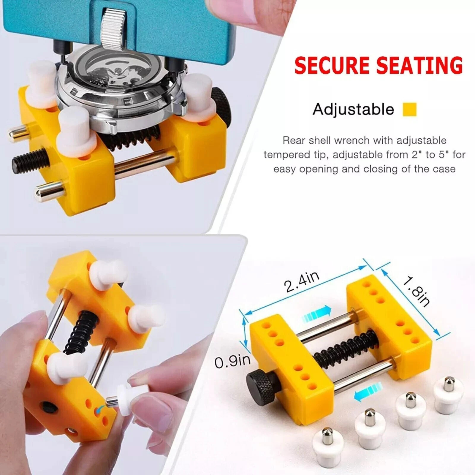 Adjustable Rectangle Watch Back Case Cover Opener Pin Remover Wrench Repair Kit