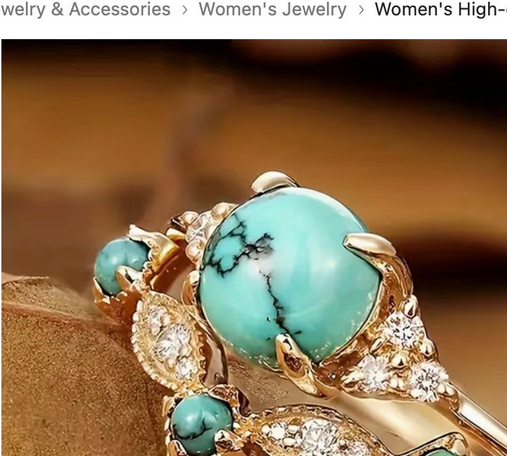 Vintage Turquoise Ring Set Boho Gold Filigree All Occasion Band Jewelry Sz 7