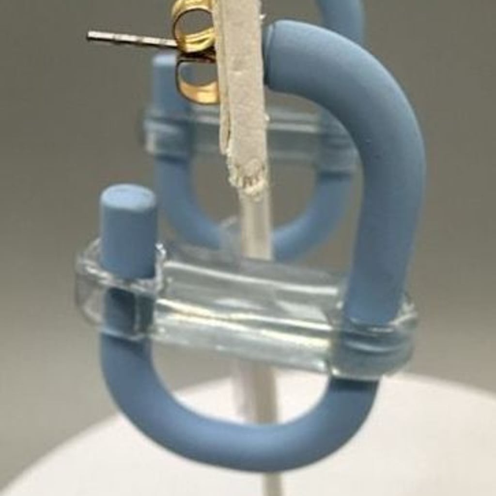 Light Blue Matte and Acrylic “Pipe” Hoop Earrings Retro 80’s Vtg