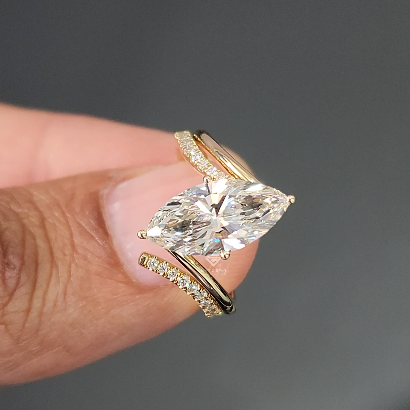 2.40CT Marquise Cut Lab Grown Diamond Ring G VS1 IGI 14K Yellow Gold Size 6