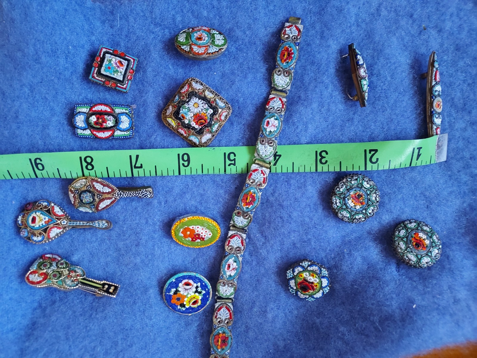 Vintage Italien Mosaic Pins Lot of 13 & 1 Bracelet