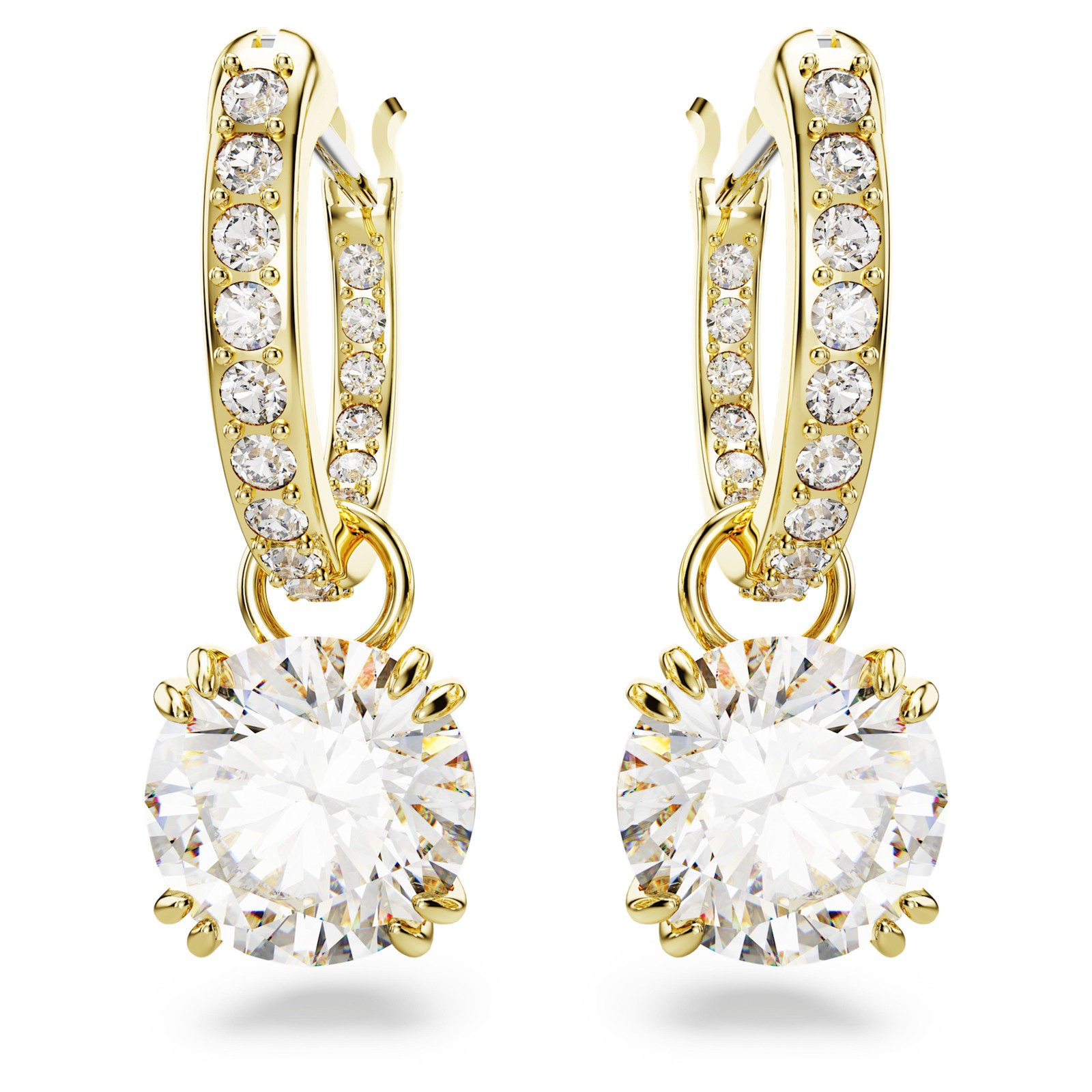 Swarovski Stilla Drop Earrings, Round Cut, White, Gold-Tone Plated 5638802