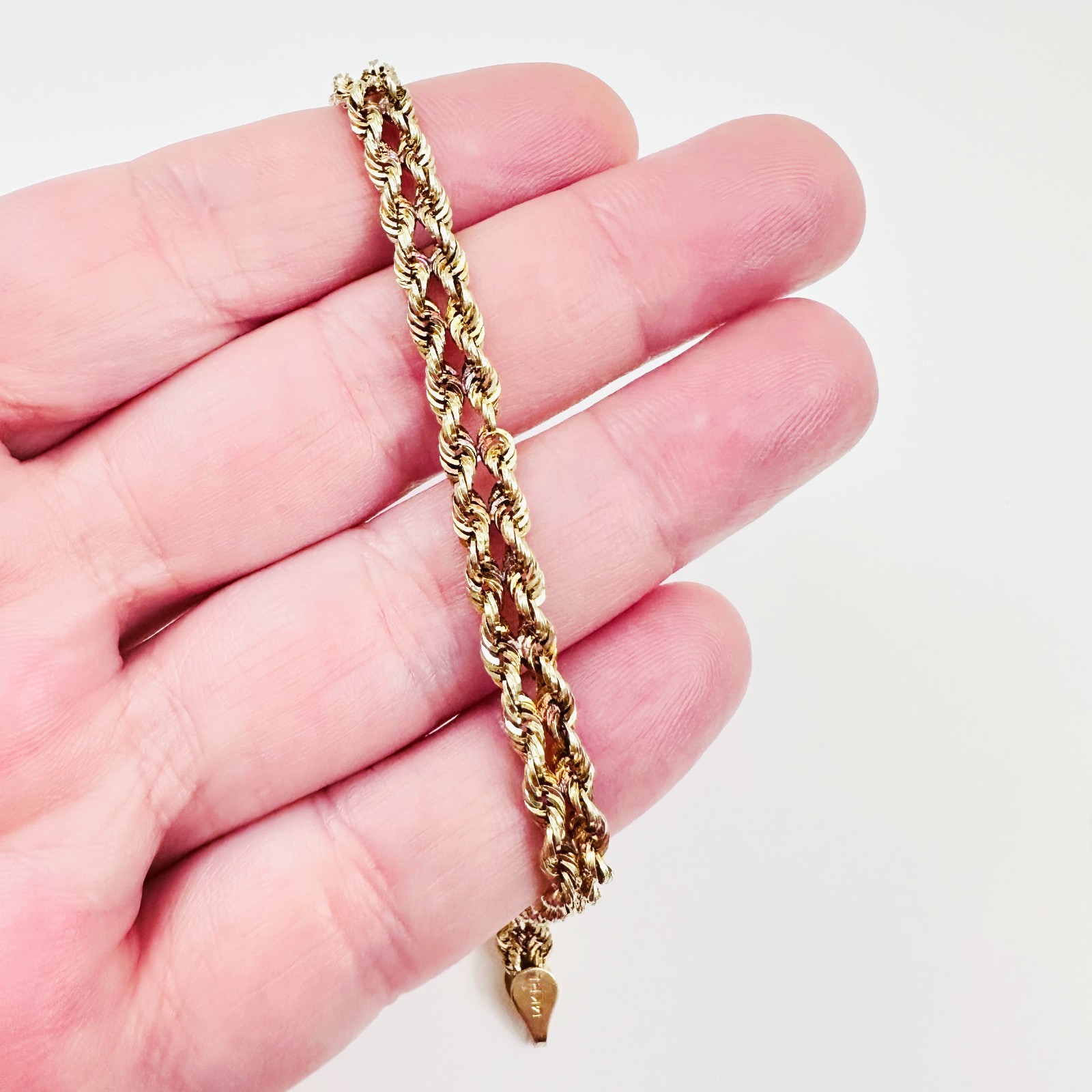 Solid 14K Yellow Gold Unique Braided Link Chain Bracelet 5.7mm, 7 3/8″, 3.4g