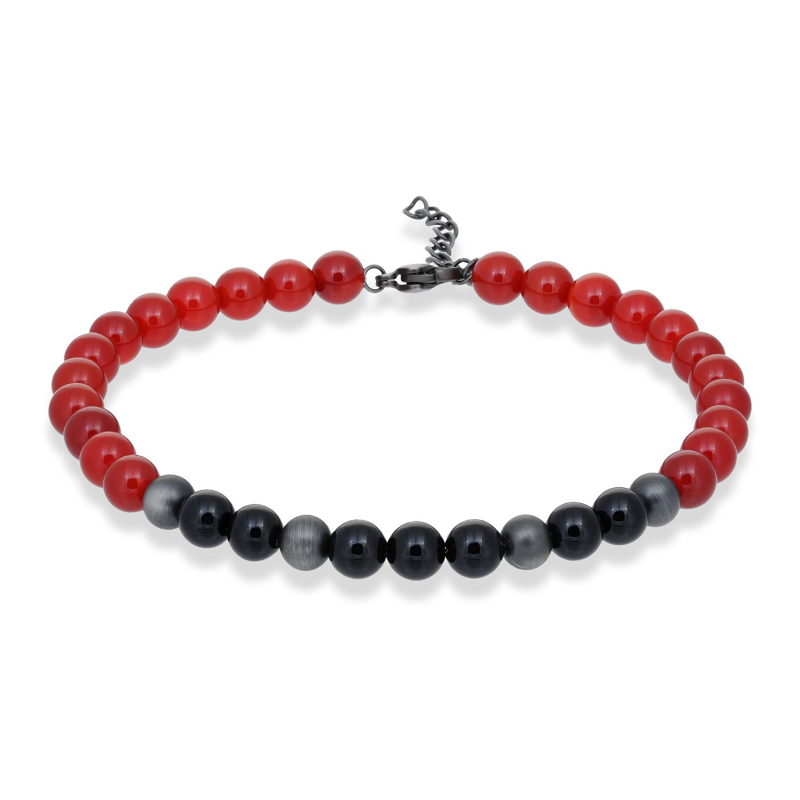 Gun Metal Red Adjustable Bead Bracelet – 6 MM Wide, 8.5 Inches Length with Lobst