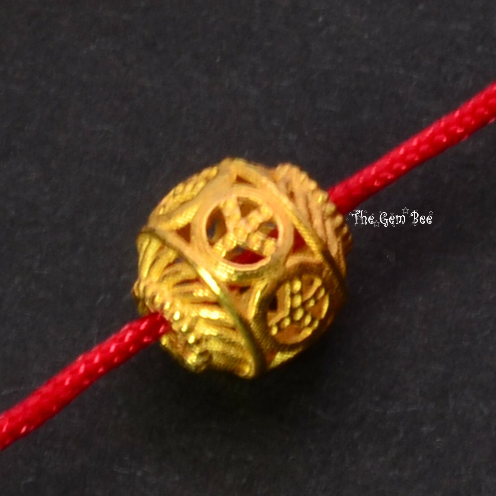 6.2mm 18k Solid Yellow Gold Filigree Peace Sign Lantern Spacer Finding Bead (1)