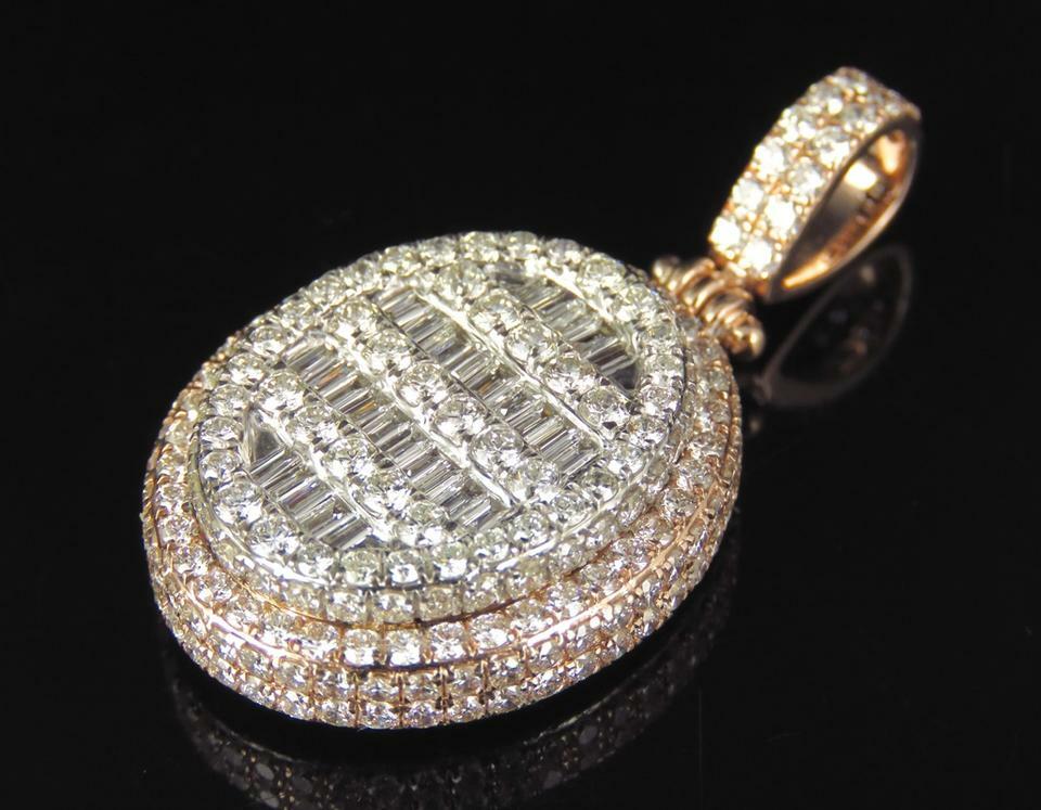1.69 ct Round Baguette Cubic Zirconia mens Oval Pendant Free Stud 925 Silver