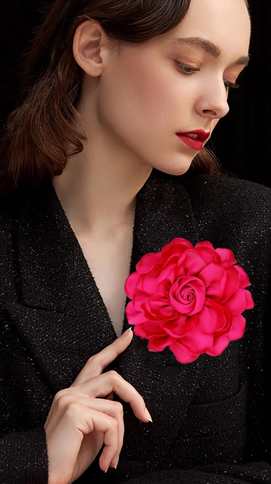 Broche de flor de tela de satén extra grande para mujer, accesorios, broche
