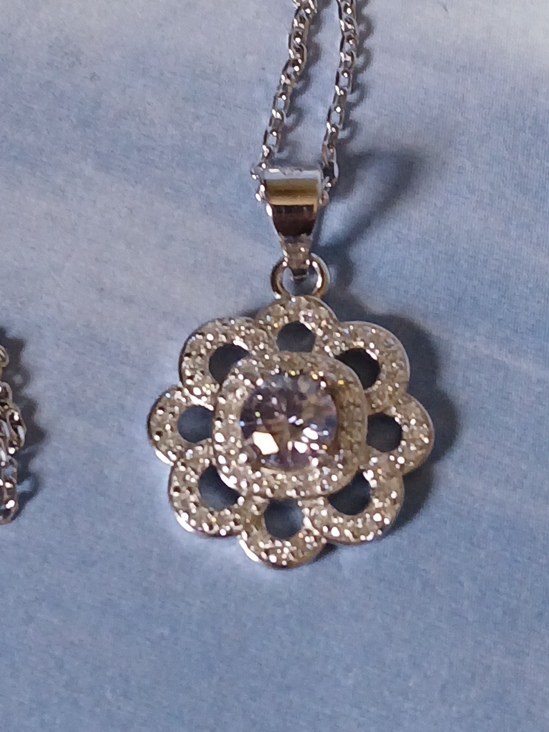 Moissanite Flower Shaped Pendant .8ct, 15-17″, Rhodium Platinum Over Sterling