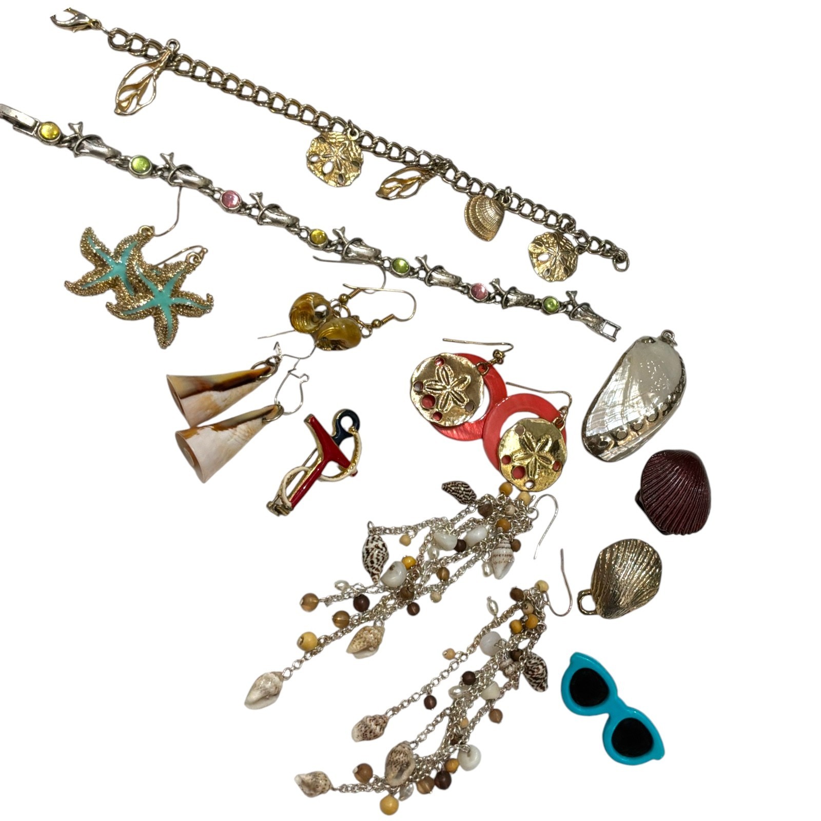 Vintage Costume Jewelry Lot Beach Nautical Sand Dollar Starfish Shell 16+ pcs
