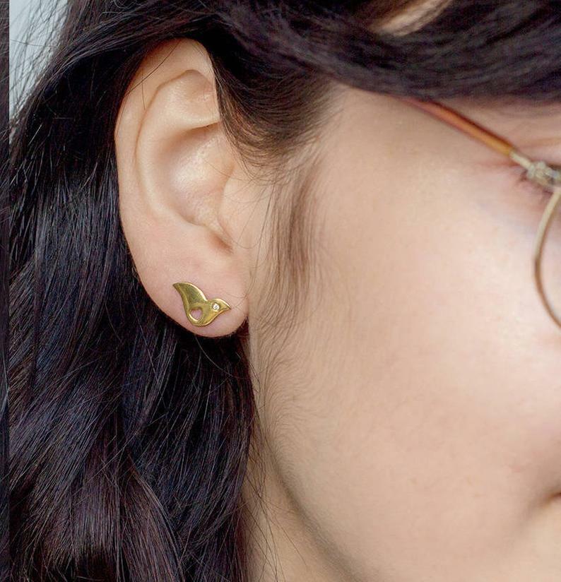 Bird Open Heart Minimalist Earring 0.2ct Lab-Created Moissanite Gold Plated