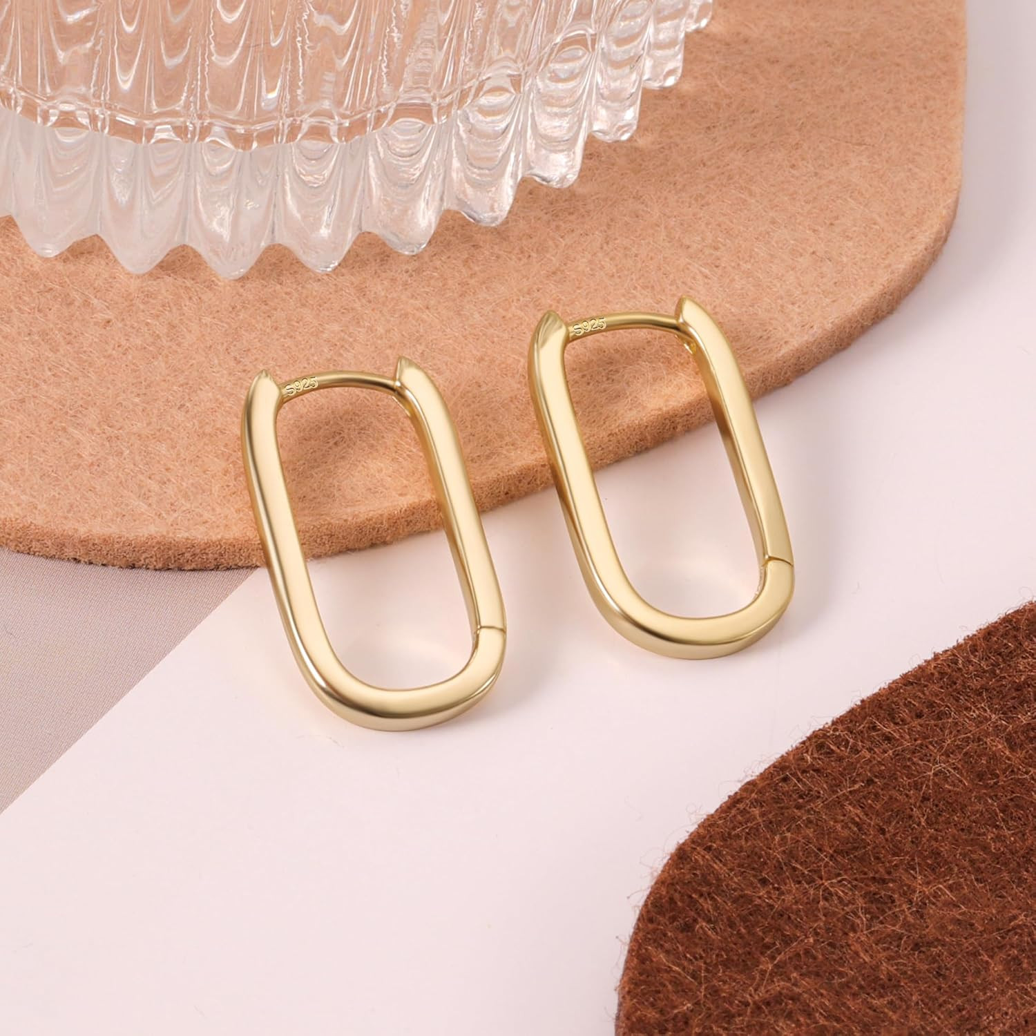 Silver Hoop Earrings for Women Trendy Small Square Hypoallergenic 14K Gold Plate