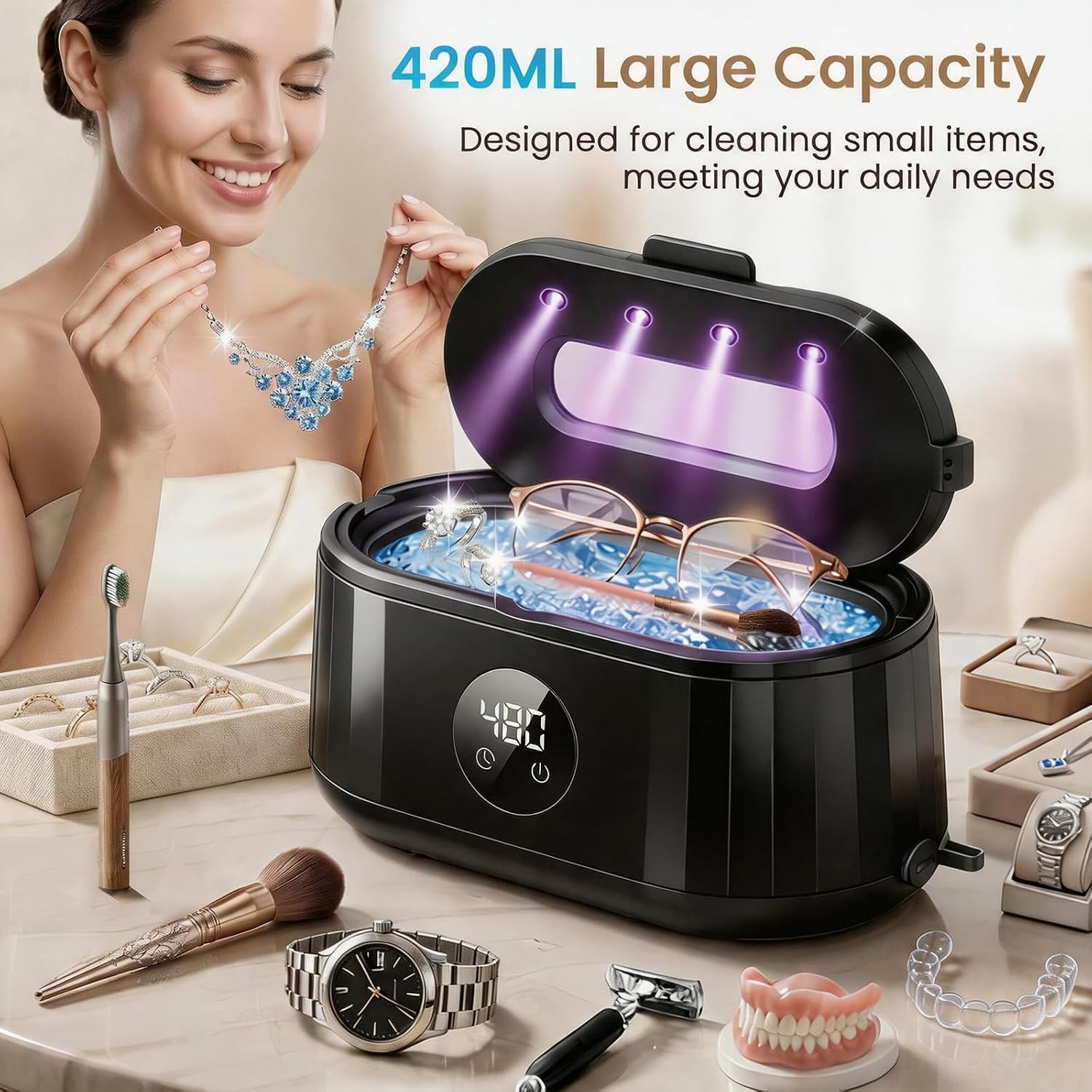 Ultrasonic Jewelry Cleaner, 50Khz Ultrasonic Cleaner Machine for Jewelry, Eyegla