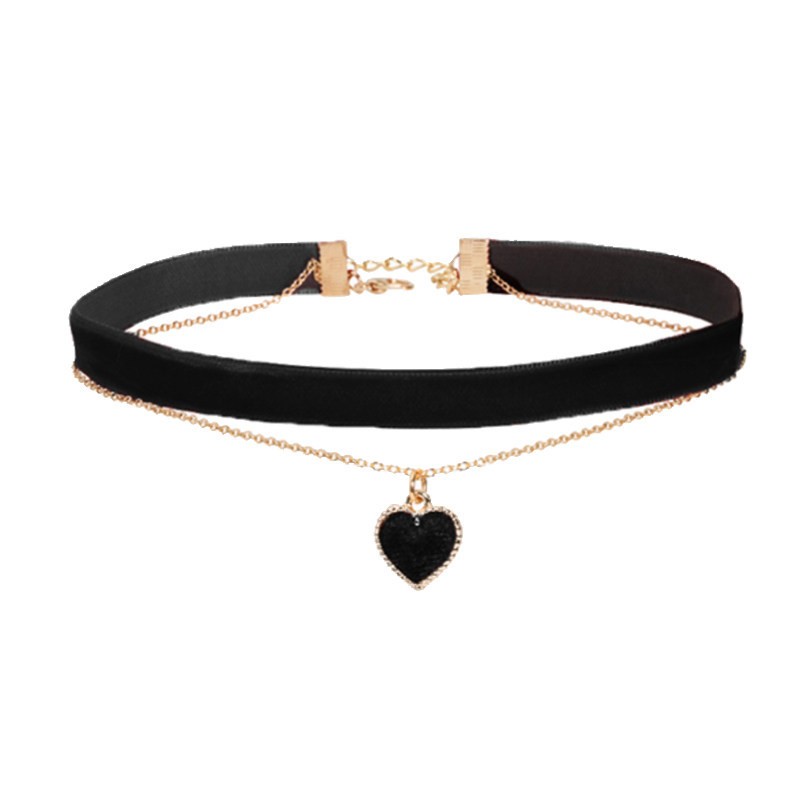 Black Velvet Choker Necklace with Gold Black Heart Pendant