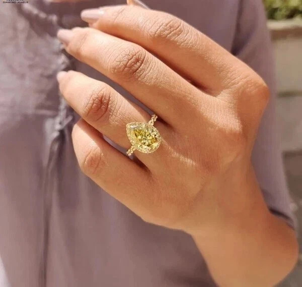 6.65 Ct Natural Yellow Sapphire Diamonds Engagement Ring Real 14k Yellow Gold