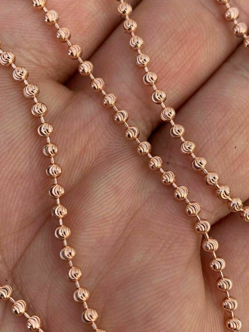 14k Rose Gold Plated Solid 925 Silver Ball Moon Diamond Cut Chain ITALY 2.5mm
