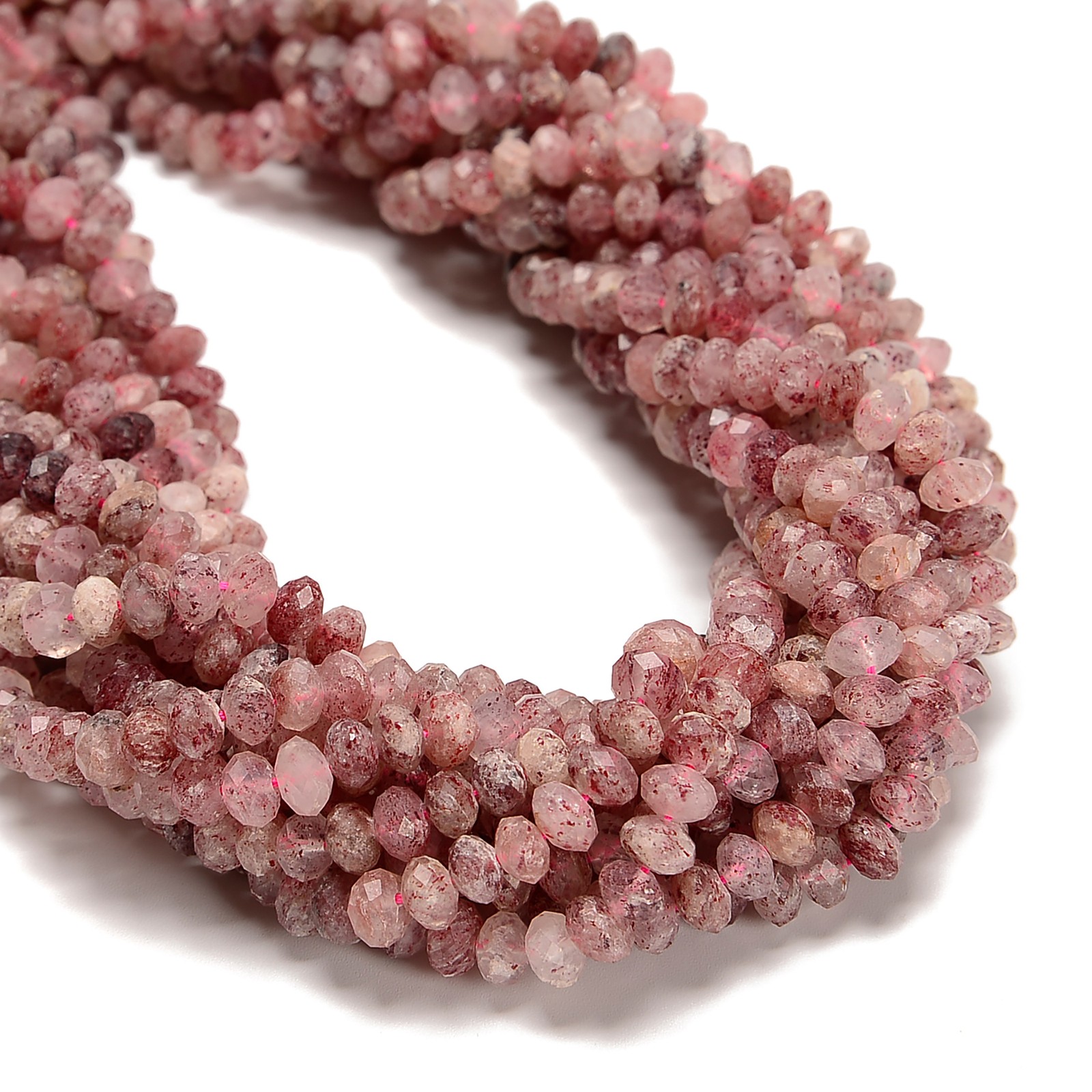 Natural Multi Strawberry Quartz Faceted Rondelle Beads Size 4x6mm 15.5” Strand