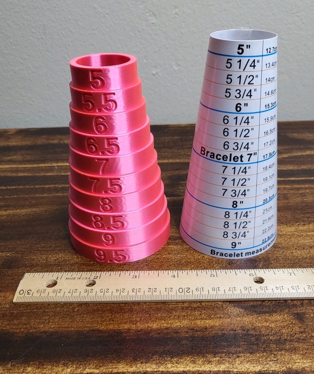 Bracelet Sizer Mandrel Set Pink 3D Printed & Laminated Paper, Reseller