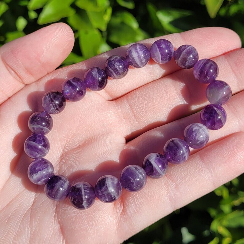 Amethyst Stone Beaded Healing Bracelet Purple Crystal Gemstone Stretch Bracelet