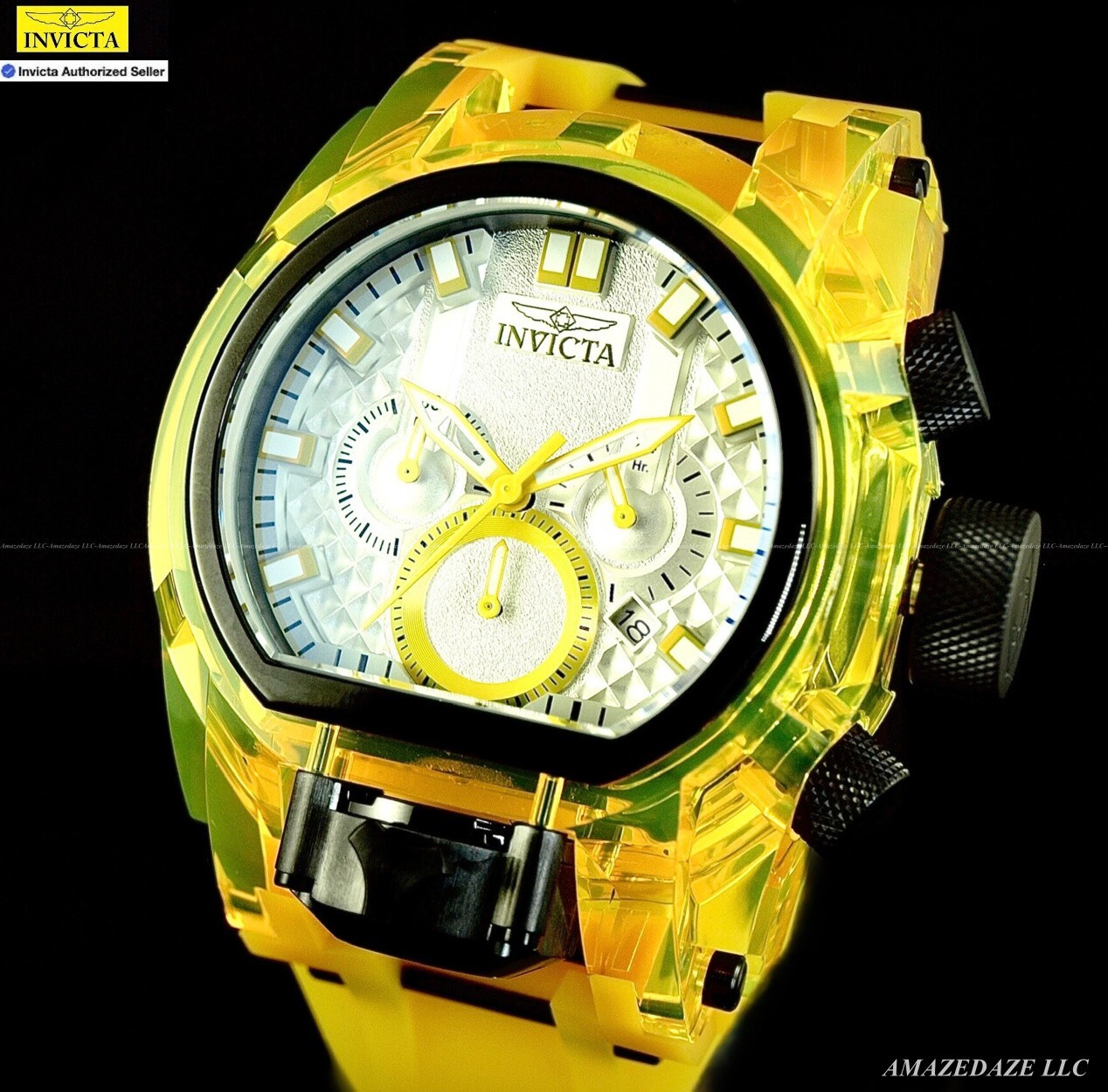 NEW Invicta Men Bolt Zeus Magnum 52mm Anatomic Chrono Dual Mvmt YELLOW DIAL Watc