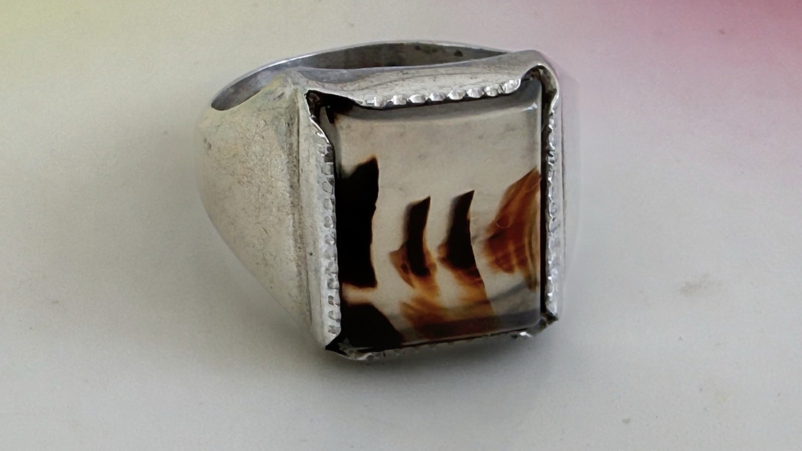 Vintage 50s Wheeler Mfg Sterling Dendritic Picture Agate Ring Size 6 3/4