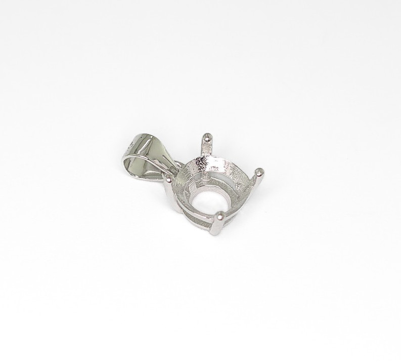 Round 4 Prong Basket Pendant Setting Dangle Bail Sterling Silver Rhodium Finish