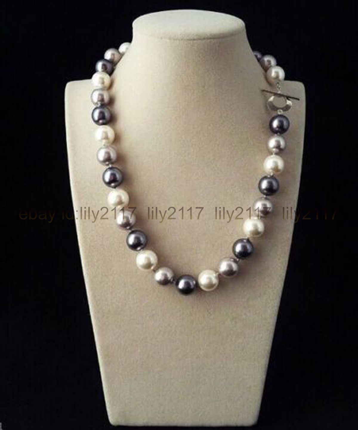 18 Inch Huge 12mm Real Black White Gray Mix South Sea Shell Pearl Necklace