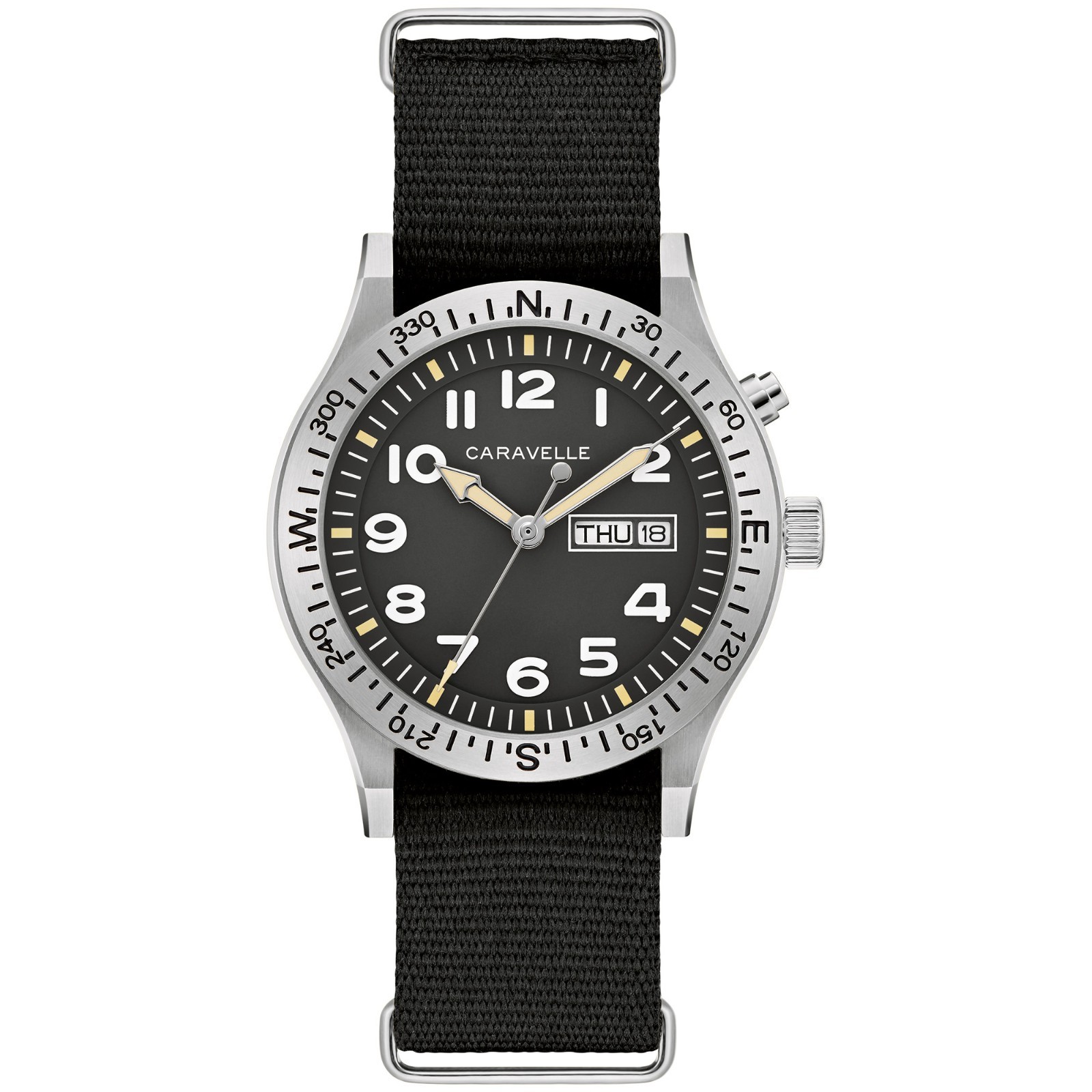 Caravelle Men’s Lite Up Car Day Date Black Quartz Watch 39MM 43C125