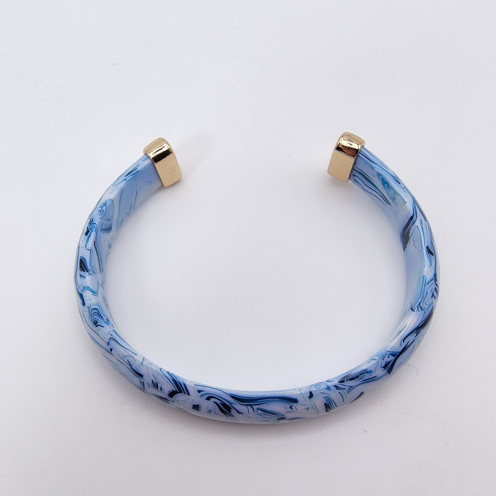 Modern Chinoiserie Style Cuff & Strech Bracelet Lot of 2 Blue White Stackable