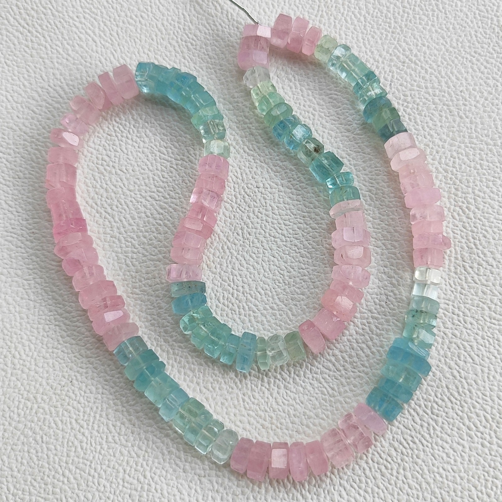 Multi Beryl Morganite Aquamarine Faceted Bolt Beads 8-9mm 17″ Strand Brazil Gems