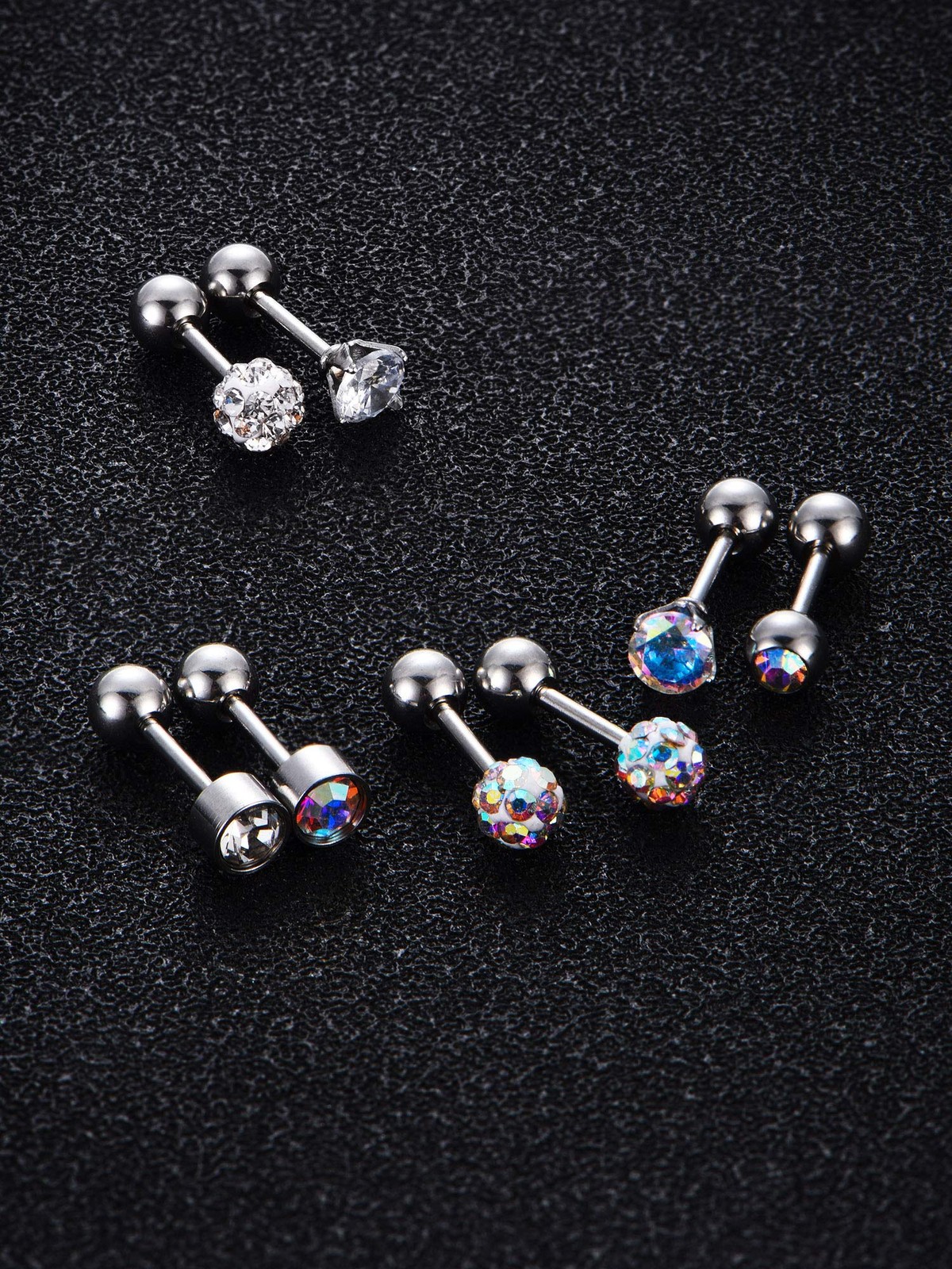 18 Pairs Stainless Steel Stud 18 G/ 1 mm with 4 Screw Ball, Color