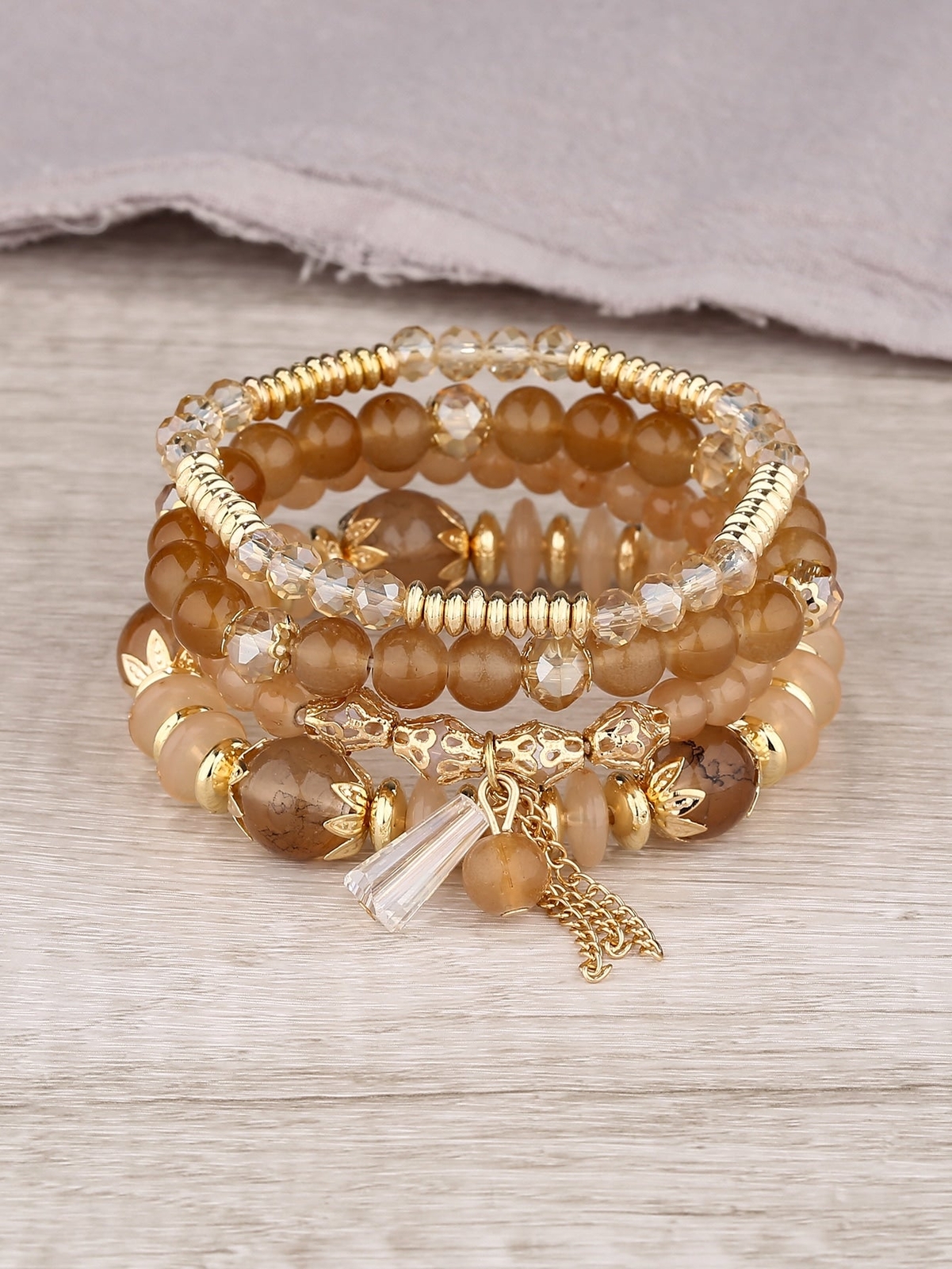 4pcs/Set Blue and Dold-tone Tassel Chain Charm Beaded Bracelet Jewelry Gift For