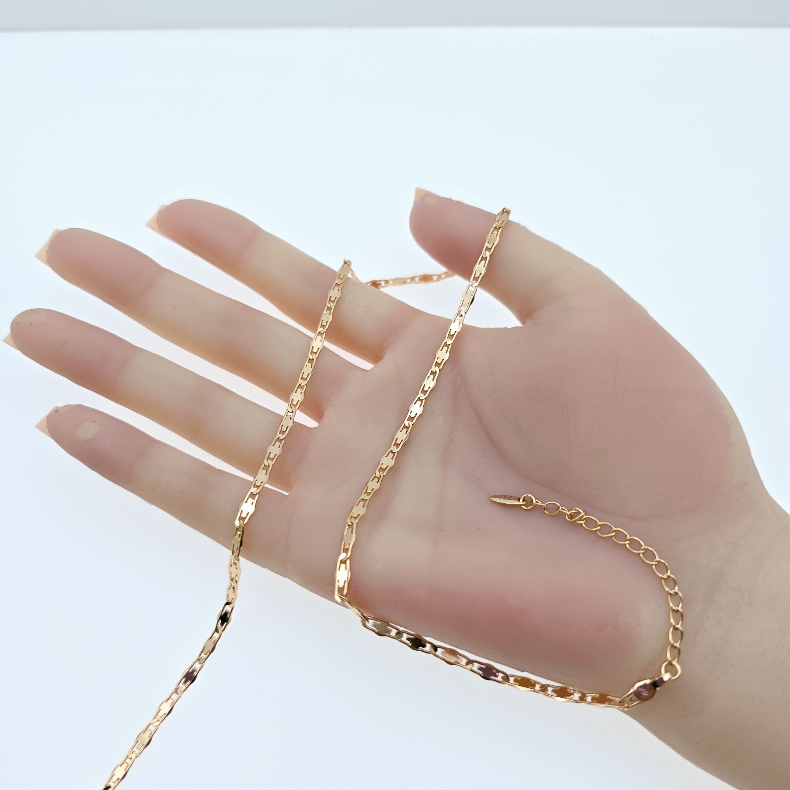 45+5cm Adjustable, XPNL0057 “Rose Gold Flat Geometric Link Necklace for Women