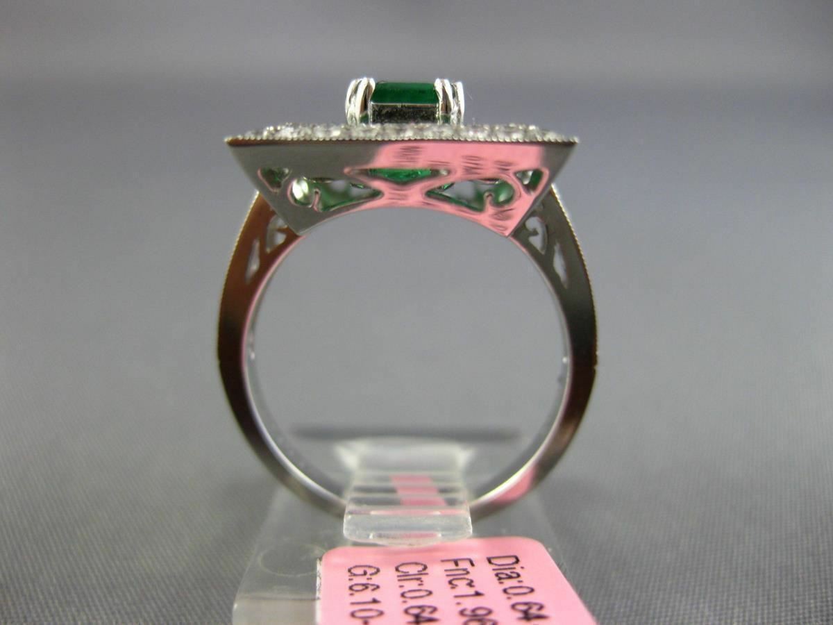 LARGE 3.24CT DIAMOND & AAA COLOMBIAN EMERALD 18K WHITE GOLD FILIGREE SQUARE RING